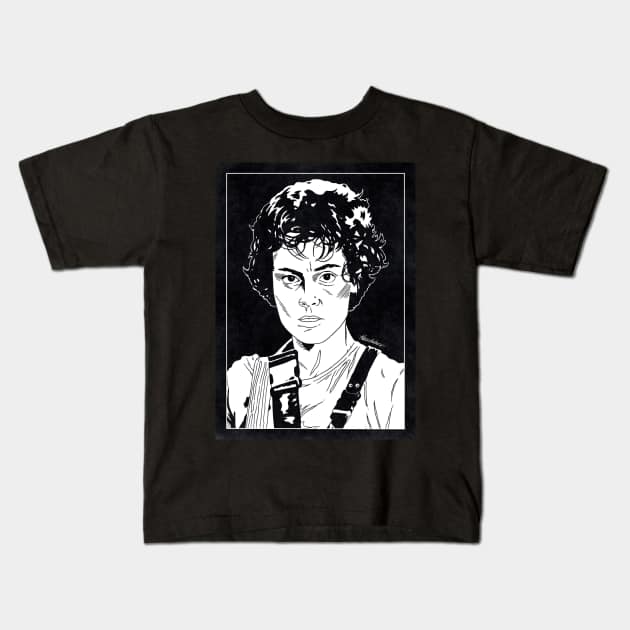 ELLEN RIPLEY - Aliens (Black and White) Kids T-Shirt by Famous Weirdos